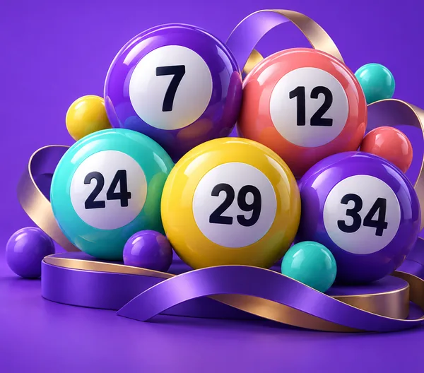 Lottobollar med numren 7, 12, 24, 29 och 34 för Lotto lördag resultat